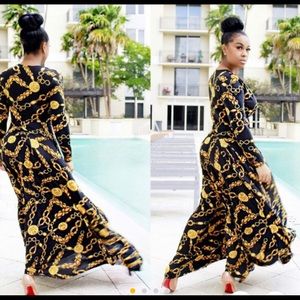 Large Navy blue gold chains dress